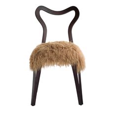 a chair with a furry seat pad on it's backrest and black legs