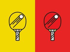 two ping pong paddles on different colored and yellow background, one with black lines