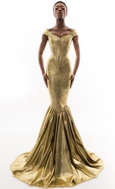 Unique Creation, Only ONE will be produced ! Craftsmanship : This stunning Golden Lurex Mermaid Corseted-Dress is made to order !  Entirely custom-made, it is crafted by our Maître Artisan Corsetier  Stylist Costumier in our artisanal workshop in Rouen, France. From the sketch to the finished product, every detail of this piece is handcrafted with unique expertise. (We will contact you for measurements after your order, don't forget to fill in your contact information !) For a creation perfectly Fitted Mermaid Evening Dress, Fitted Gold Gown For Prom, Fitted Mermaid Gown For Gala, Fitted Couture Evening Dress, Gold Fitted Gown For Prom, Gold Sleeveless Fitted Evening Dress, Couture Fitted Evening Dress, Gold Fitted Mermaid Wedding Dress, Gold Fitted Mermaid Dress For Prom