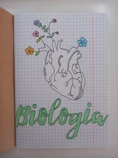 a card with a drawing of a human heart and the words biologica on it