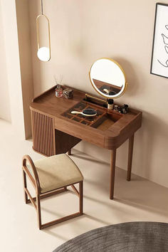 40-Inch Wood Makeup Vanity with Mirror, Drawers & Storage for Small Spaces - Minimalist Style, Ash Wood Finish, 360° LED Mirror Modern Rustic Vanity Makeup, Small Vanity For Bedroom, Mid Century Makeup Vanity, Japanese Dressing Table, Wooden Vanity Desk, Dark Wood Dressing Table, Minimalist Vanity Ideas Bedroom, Vanity Dresser Ideas, Homemade Vanity Ideas