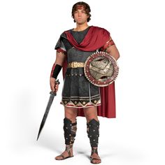 PRICES MAY VARY. Super Value Pack: Our Roman Gladiator Warrior Costume Set includes 1 cape with shoulder pad, 1 body armor, 1 knee-length tunic , 1 pair of leg armors, 1 pair of wrist armors, 1 headband, and 1 pair of armlets. Transform into a fierce and mighty warrior with this comprehensive costume set Premium Quality: Crafted from 100% polyester and safety test approved materials, our Roman Gladiator Warrior Costume ensures durability and an authentic look this Costume ensures. This maximum C Roman Gladiator Costume, Gladiator Costume, Gladiator Armor, Gladiator Costumes, Roman Gladiators, Roman Costume, Soldier Costume, Greek Costume, Roman Warriors