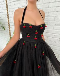 Twilight Cherry Dress - Teuta Matoshi Black Tulle Fabric, Tulle Ball Gown Wedding Dress, Midi Prom Dress, Teuta Matoshi, Prom Dress Black, Draped Bodice, Boheme Chic, Corset Dress Prom, Cherry Dress