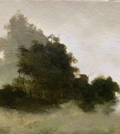 an oil painting of trees in the fog