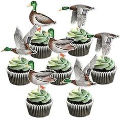 cupcakes with green frosting and ducks on top