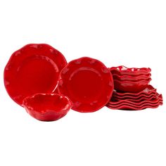 red dinnerware set on white background