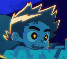 an animated image of a young boy with big eyes and the words savya on it