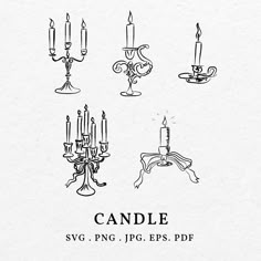 an image of candles in different shapes and sizes with the words candle svg on it