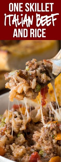 one skillet italian beef and rice casserole is an easy dinner recipe