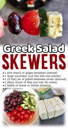 greek salad skewers with cherry tomatoes, cucumbers and olives