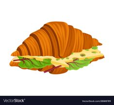 a croissant sandwich with cheese and lettuce on white background royalty illustration