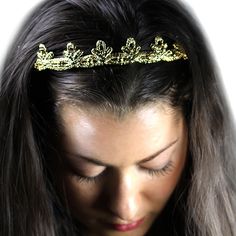 Tiara.1920s German Guipure lace used as a trim on flapper dresses. Dipped in sterling silver or 24k gold. Flapper Dresses, Iron Jewelry, Gold Tiara, Guipure Lace, Headpiece, Or Rose