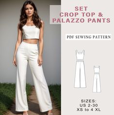 the crop top and pants sewing pattern is shown