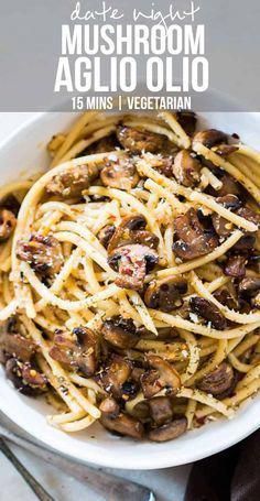 pasta with mushrooms and sauce in a white bowl