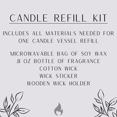 candle refill kit includes all materials needed for one candle vessel refill