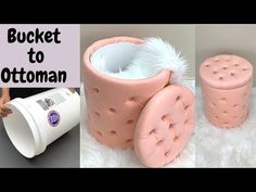 three different pictures with the words bucket to ottoman