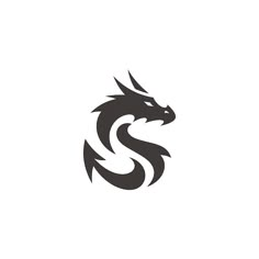 a black and white dragon logo on a white background