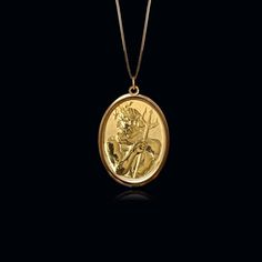 Elevate your style with our 14k Gold Poseidon Pendant. This solid gold necklace showcases exquisite craftsmanship, symbolizing the power and mystique of Greek mythology. The 14 karat gold Poseidon pendant is more than just jewelry; it's a fine representation of the legendary Greek god and the timeless allure of mythology, also available in 18k yellow gold. PENDANT INFORMATIONThis pendant is made of real, solid gold.• Made in USA• Material: 14k or 18k solid gold• Finish: polished• Height: 1.25" ( Pendant For Men Gold, Greek Ocean, Ocean God, God Jewelry, Necklace Pendant For Men, Solid Gold Necklace, Greek God, Mens Pendant, Greek Gods