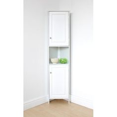 the corner cabinet is white in color