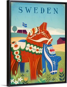 a painting of a horse with the words sweden on it