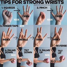 the instructions for how to stretch out your arms and hand muscles are shown in this poster