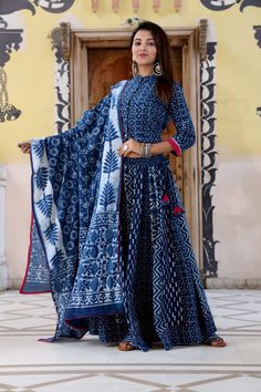 Traditional Hand Block Print Designer Lehenga Choli with Pure Cotton Dupatta Rajasthani Lehenga Choli, Rajasthani Lehenga, Chaniya Choli Designs, Lehenga Choli Designs, Navratri Dress, Cotton Lehenga, Kurta Patterns, Desi Fashion Casual