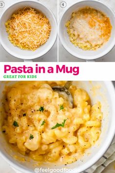 the steps to make pasta in a mug