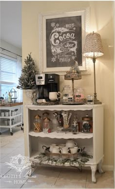 a coffee bar in the corner of a room