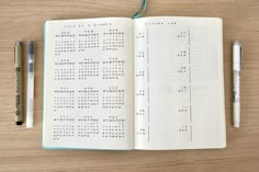 an open notebook with numbers on it and a ballpoint pen next to the book