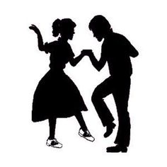 a man and woman dancing in silhouette against a white background with the words, just dance