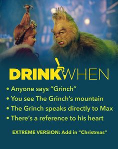 an advertisement for drink when, featuring two people talking to each other with the caption'drink when '