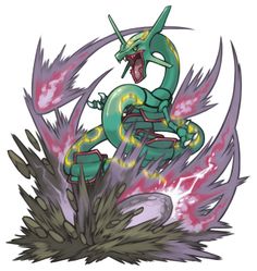 a green and yellow dragon sitting on top of a pile of grass with its mouth open