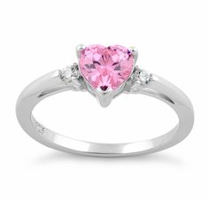 Sterling Silver Pink Heart CZ Ring Pink Heart Rings, Heart Promise Rings, Stone Setting, Pink Ring, Cz Ring, Cz Stone, Stone Settings, Pink Heart, Prong Setting