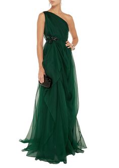 Luxury Green One-shoulder Dress For Formal Occasions, Elegant Green Draped Gown, Green Asymmetrical Neckline Evening Gown, Luxury Green A-line Evening Dress, Green A-line Maxi Evening Dress, Badgley Mischka Dress, Mother Of The Bride Dresses Long, Organic Cotton Dress