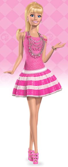 the barbie doll is dressed in pink and white striped dress with high heeled shoes