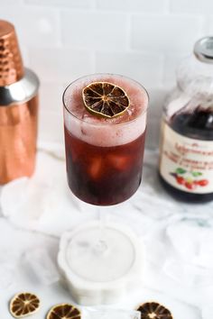 a close up of a drink on a table