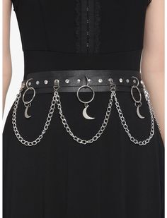 Nana Clothes, Goth Halloween Costume, Goth Halloween, Chain Belts, Black Moon, Faux Leather Belts, Emo Fashion, Belt Black