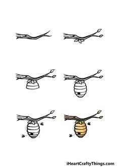 four different types of bees hanging from branches