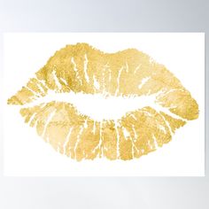 a gold lipstick kiss on white background poster