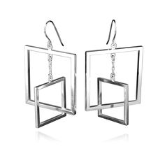 Silver Earrings - A small square suspended by a delicate chain brings subtle movement to these simple and elegant drop earrings. The sterling silver pair has a clean, geometric shape that pairs well with everything from a T-shirt and jeans to a flowy caftan. Sterling silver French hooks. Minimalist Sterling Silver Earrings With Box Chain, Minimalist Sterling Silver Box Chain Earrings, Minimalist Silver Box Chain Earrings, Modern Hypoallergenic Linear Earrings, Modern Box Chain Earrings As Gift, Modern Box Chain Earrings For Gift, Modern Square Single Earring, Modern Geometric Sterling Silver Earrings, Modern Sterling Silver Square Jewelry