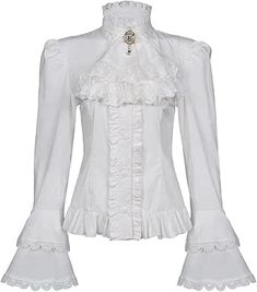 Victorian Blouse Womens Gothic Pirate Shirt Vintage Long Sleeve Lotus Ruffle Tops Gothic Pirate, White Ruffle Shirt, Victorian Shirt, Ruffle Tops, Pirate Shirt, Casual Blouse Shirts, Fancy Shirt, Victorian Blouse, Gothic Shirts