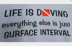 a sign that is posted on the side of a wall saying, life is diving everything else is just surface intervals