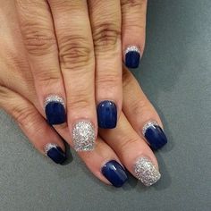 46 Stunning Blue Nail Design Ideas Best For Fall Blue and silver Navy Nail Art, Glitter Carnaval, Classy Cardigan, Blue And Silver Nails, Nail Design Glitter, Blue Nail Art Designs, Silver Nail Designs, Lace Nail Art, Navy Nails