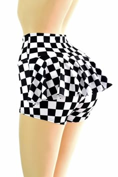 Black & White Checkered Winners Flag High Waist Ruffle Rump Spandex Booty Shorts - 154531 Checkered Swimsuit, Rp Outfits, Sick Clothes, Racing Flag, Black White Checkered, Black White Outfit, Preformance Outfits, Dancers Outfit, Style Guru