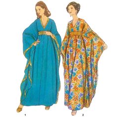 60s Caftan  Leisure gown with off-in-one long sleeves sash thru side slits and trim. Proportioned to Height. Offered here as: Paper Pattern and the Original pattern. This pattern is also available as a PDF download. https://www.etsy.com/uk/shop/VintagePatternsSewBI?ref=seller-platform-mcnav&search_query=4681 Skill Level: Intermediate Size Guide: Vintage Size: Medium (12-14) Bust: 34" - 36" (86.4cm-91.4cm) Waist: 25 ½" - 28" (64.8cm-71.2cm) Hip: 36" - 38" (91.4cm-96.5cm)) Back - neck to waist: 16 Lingerie Petite, 70s Mode, 1960s Patterns, Hostess Dresses, Mode Kimono, 1970's Fashion, 70s Inspired Fashion, Disco Dress, Vintage Dress Patterns