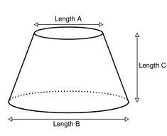 a cone is shown with the height and length at each end, along with an area for