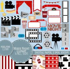 movie night clipart and paper pack