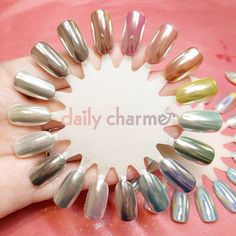 Mirror Nail Chrome Magic Powder Swatch - Daily Charme Nail Chrome, True Mirror, Almond Nail Art, Chrome Nail Art, Glittery Nails, Mirror Nails, Art Magic, Chrome Nail, Nail Polish Trends