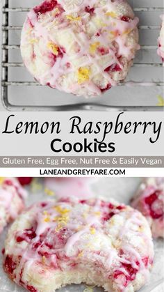 lemon raspberry cookies with white frosting and sprinkles on top