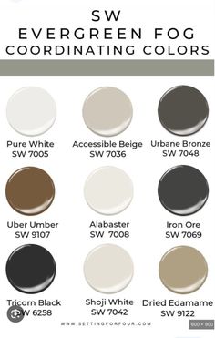 the different shades of white and brown paint for walls, floors and ceilings in this color scheme